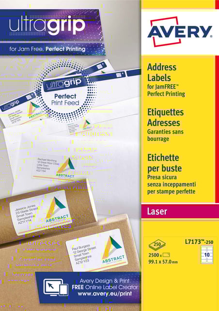 Etiket Avery L7173-250 99.1x57mm wit 2500 etiketten afbeelding
