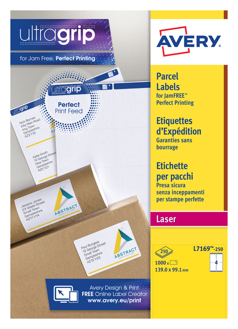 Etiket Avery L7169-250 99.1x139mm wit 1000 stuks