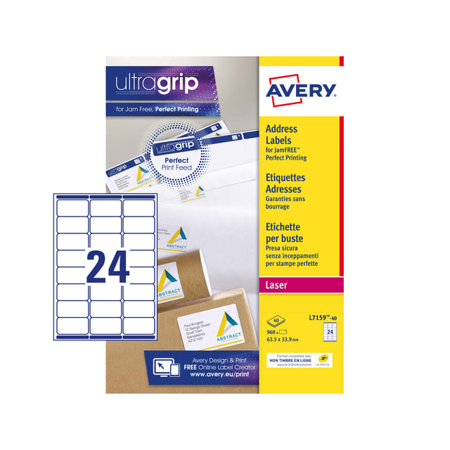 Etiket Avery L7159-40 63.5x33.9mm wit 960stuks afbeelding