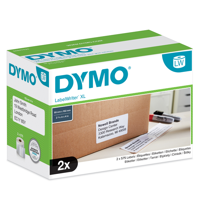 Etiket Dymo LabelWriter 5XL verzendlabel 59x102mm 2 rollen á 575 stuks wit afbeelding