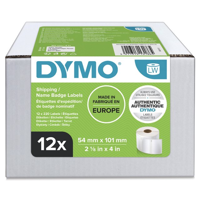 Etiket Dymo LabelWriter naamkaart 54x101mm 12 rollen á 220 stuks wit afbeelding