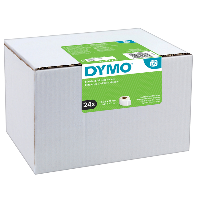 Etiket Dymo LabelWriter adressering 28x89mm 24 rollen á 130 stuks wit — Foto 2 van 2