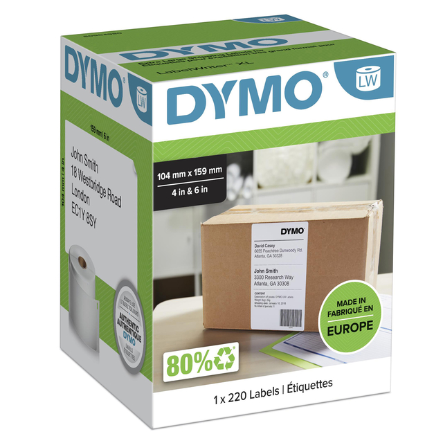 Etiket Dymo LabelWriter 5XL verzendlabel 104x159mm 1 rol á 220 stuks wit afbeelding