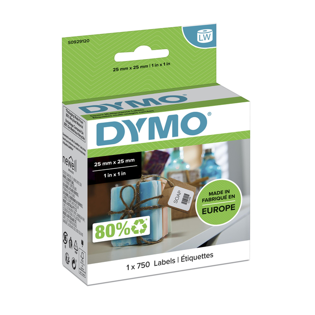 Etiket Dymo LabelWriter multifunctioneel 25x25mm 1 rol á 750 stuks wit afbeelding