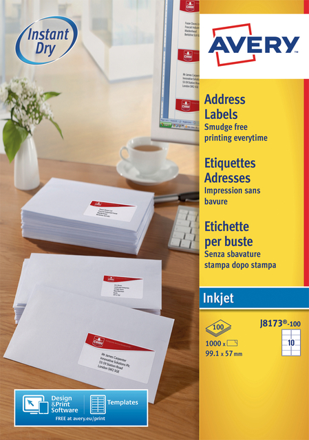 Etiket Avery J8173-10 99.1x57mm wit 100stuks afbeelding