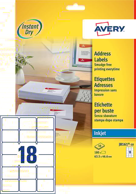 Etiket Avery J8161-10 63.5x46.6mm wit 180 etiketten afbeelding