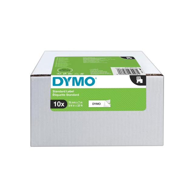 Labeltape Dymo LabelManager D1 polyester 19mm zwart op wit 10 stuks afbeelding