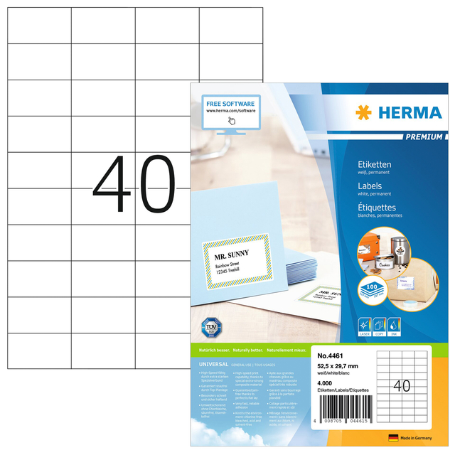 Etiket HERMA 4461 52.5x29.7mm premium wit 4000stuks afbeelding