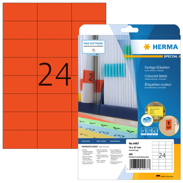 Etiket HERMA 4467 70x37mm verwijderbaar rood 480stuks afbeelding