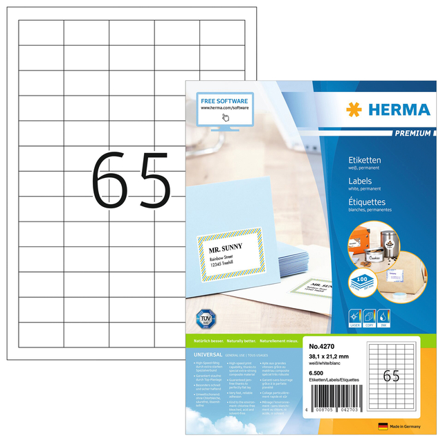 Etiket HERMA 4270 38.1x21.2mm premium wit 6500stuks afbeelding