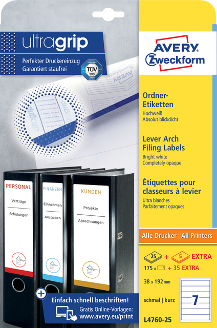 Rugetiket Avery Zweckform smal 38x192mm zelfklevend wit afbeelding