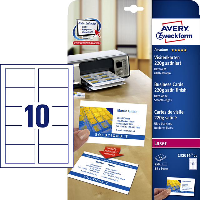 Visitekaart Avery C32016-25 85x54mm 220gr 250stuks afbeelding