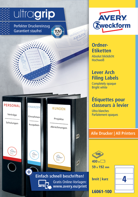 Rugetiket Avery Zweckform breed 59x192mm zelfklevend wit afbeelding