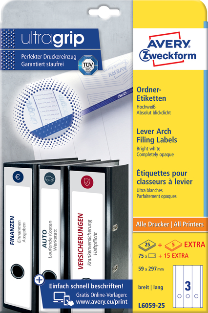 Rugetiket Avery Zweckform breed/lang 59x297mm zelfklevend wit afbeelding