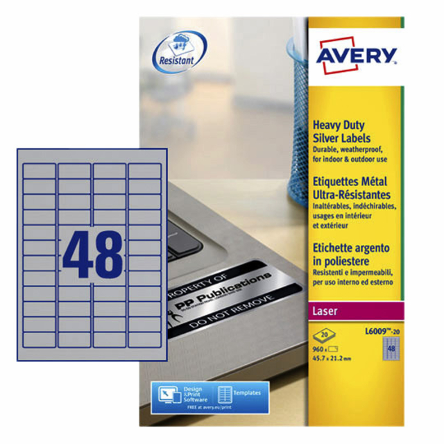 Etiket Avery L6009-20 45.7x21.2mm zilver 960stuks afbeelding