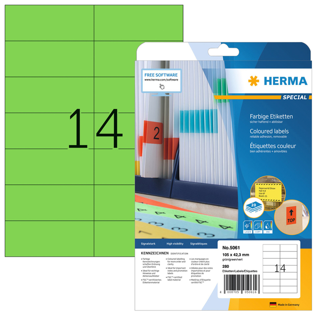 Etiket HERMA 5061 105x42.3mm verwijderbaar groen 280stuks afbeelding