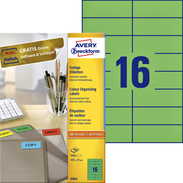 Etiket Avery Zweckform 3454 105x37mm groen 1600stuks afbeelding