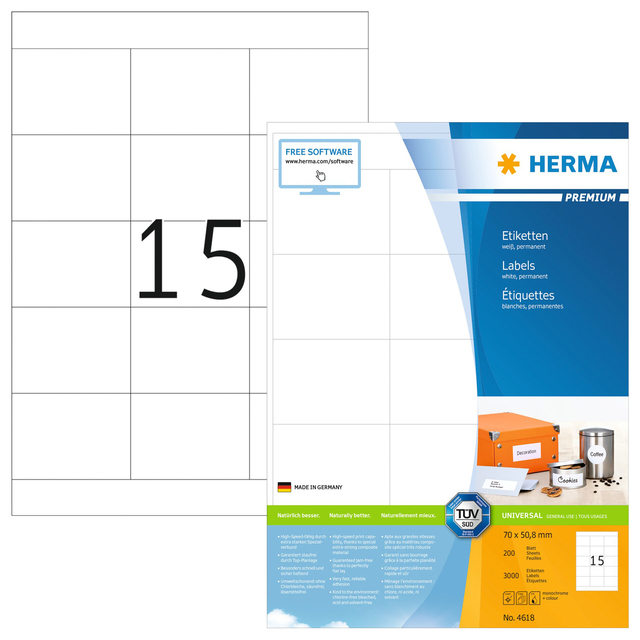 Etiket HERMA 4618 70x50,8mm premium wit 3000stuks afbeelding