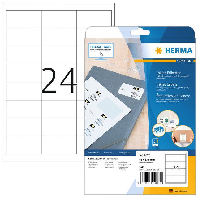 Etiket HERMA 4820 66x33.8mm wit 600stuks afbeelding