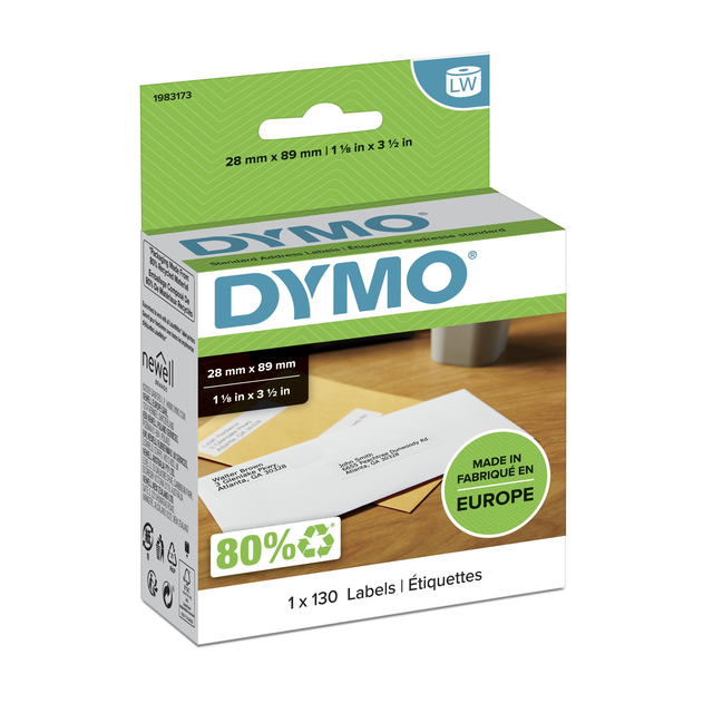 Etiket Dymo LabelWriter adressering 28x89mm 1 rol á 130 stuks wit afbeelding