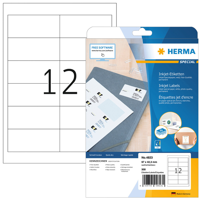 Etiket HERMA 4823 96.5x42.3mm wit 300stuks afbeelding