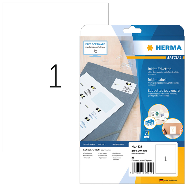 Etiket HERMA 4824 210x297mm A4 wit 25stuks afbeelding