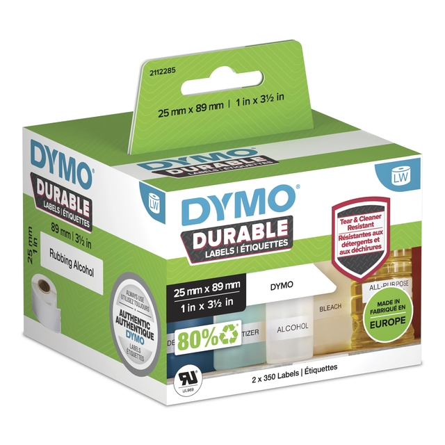 Etiket Dymo LabelWriter industrieel 25x89mm 2 rollen á 350 stuks wit afbeelding