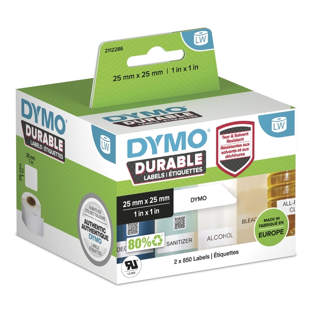 Etiket Dymo LabelWriter industrieel 25x25mm 2 rollen á 850 stuks wit afbeelding