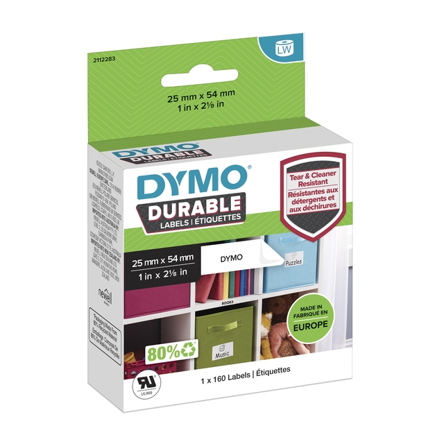 Etiket Dymo LabelWriter industrieel 25x54mm 1 rol á 160 stuks wit afbeelding