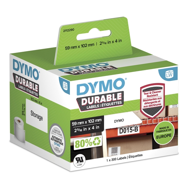 Etiket Dymo LabelWriter industrieel 59x102mm 1 rol á 300 stuks wit afbeelding