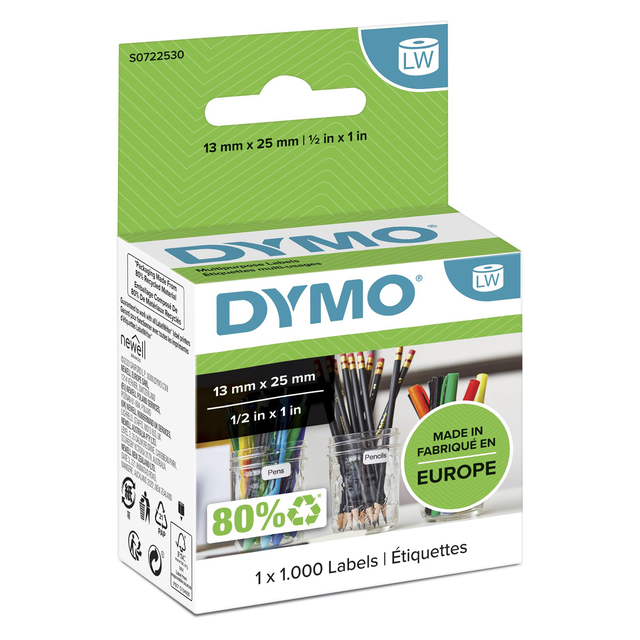 Etiket Dymo LabelWriter multifunctioneel 13x25mm 1 rol á 1000 stuks wit afbeelding