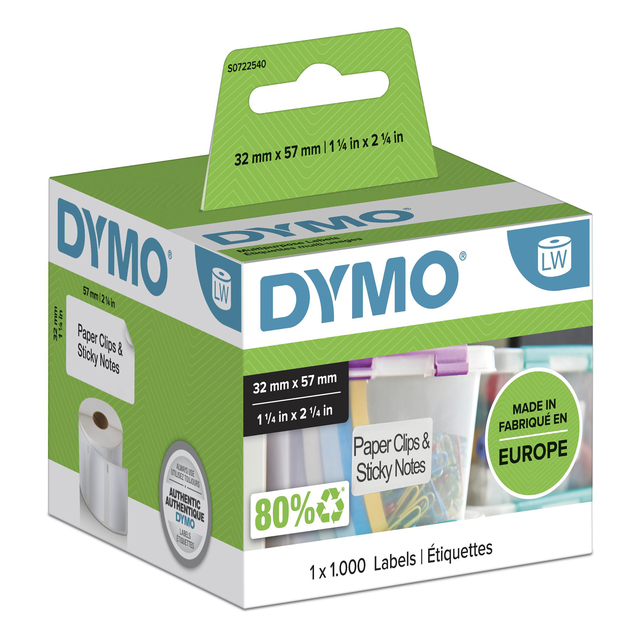 Etiket Dymo LabelWriter multifunctioneel 32x57mm 1 rol á 1000 stuks wit afbeelding
