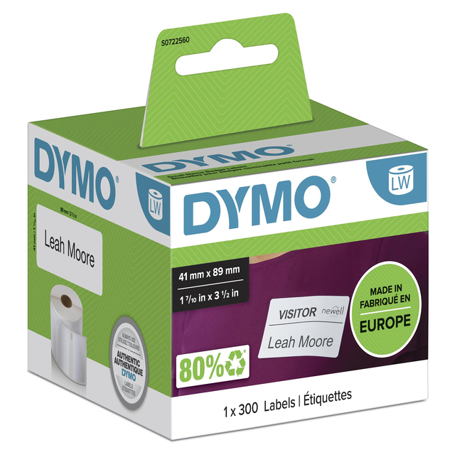 Etiket Dymo LabelWriter naamkaart 41x89mm 1 rol á 300 stuks wit afbeelding