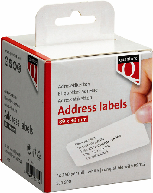 Labeletiket Quantore 99012 36x89mm adres wit 2 rollen afbeelding
