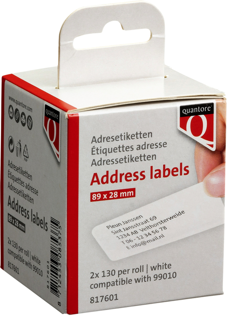 Labeletiket Quantore 99010 28x89mm adres wit 2 rollen afbeelding