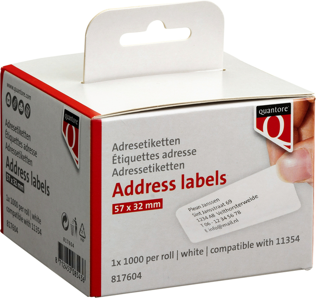 Labeletiket Quantore 11354 57mmx32mm adres wit 1000 stuks afbeelding