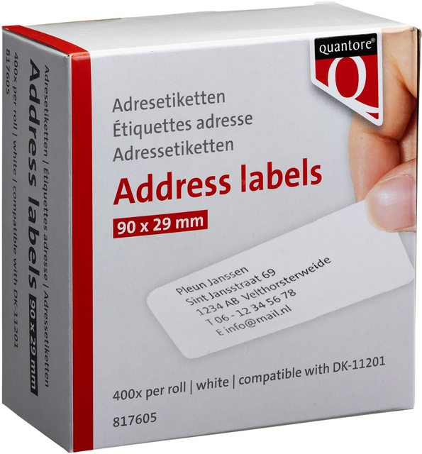 Labeletiket Quantore DK-11201 29x90mm adres wit 400 stuks afbeelding