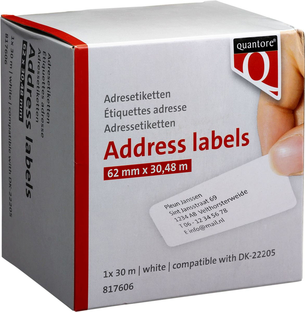 Labeletiket Quantore DK-22205 doorlopend 62mm 1 rol á 30m wit afbeelding