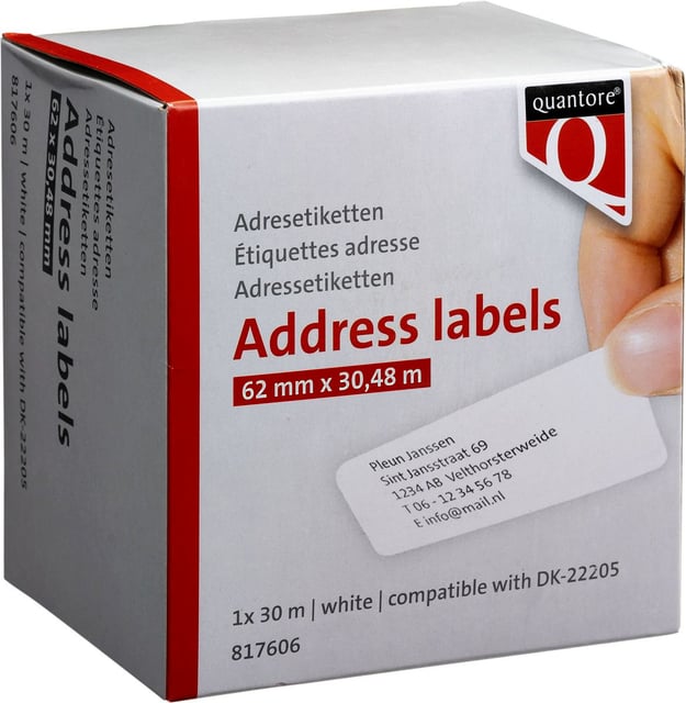 Labeletiket Quantore DK-22205 doorlopend 62mm 1 rol á 30m wit afbeelding