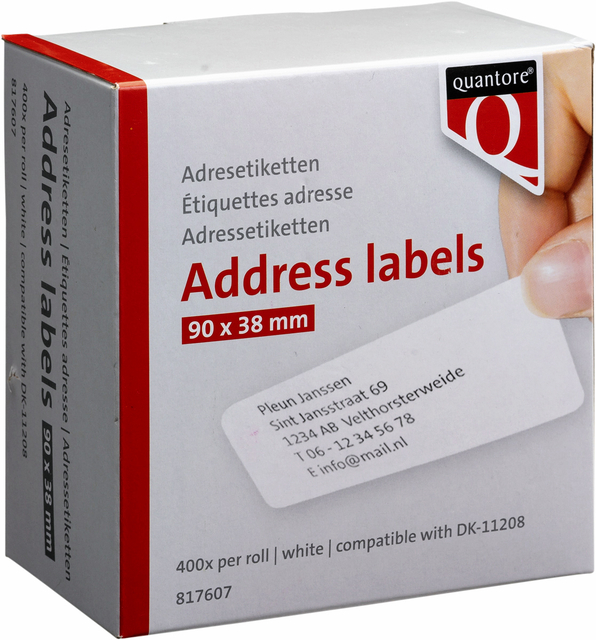 Labeletiket Quantore DK-11208 38x90mm adres wit 400 stuks afbeelding
