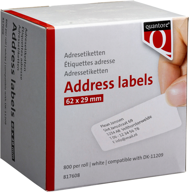 Labeletiket Quantore DK-11209 29x62mm adres wit 800 stuks afbeelding