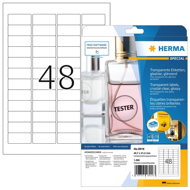Etiket HERMA 8016 45.7x21.2mm transparant 1200 etiketten afbeelding