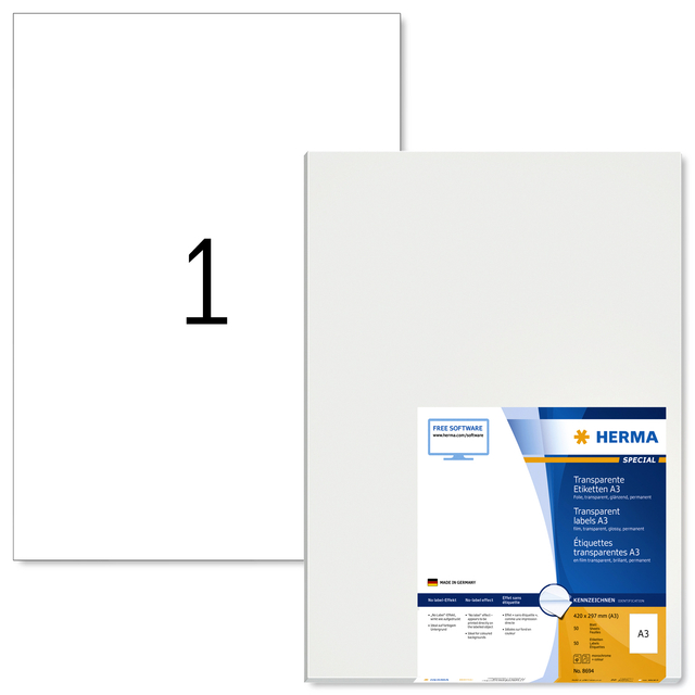 Etiket HERMA 8694 A3 297x420mm transparant 50 stuks afbeelding