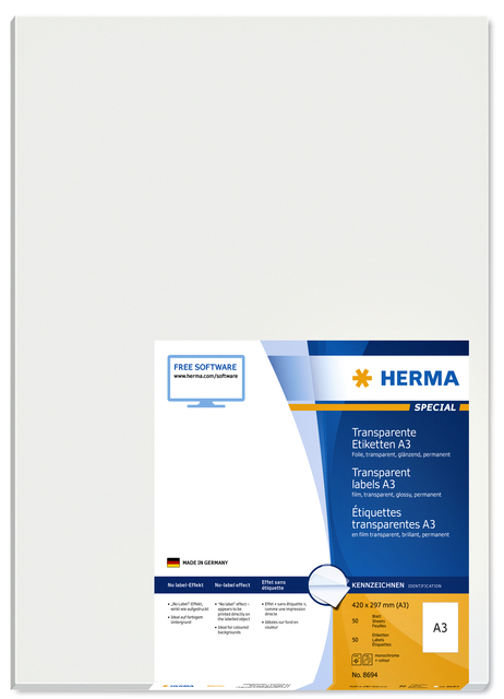 Etiket HERMA 8694 A3 297x420mm transparant 50 stuks — Foto 2 van 2