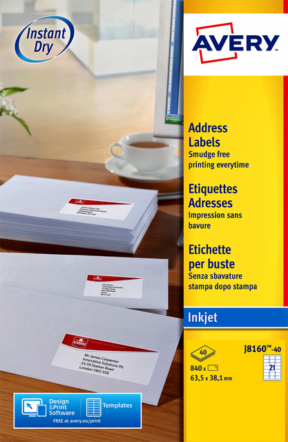 Etiket Avery J8160-25 63.5x38.1mm wit 525 etiketten afbeelding