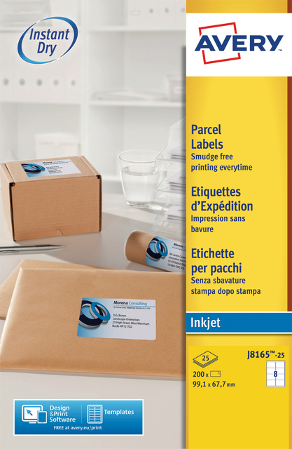 Etiket Avery J8165-25 99.1x67.7mm wit 200 stuks
