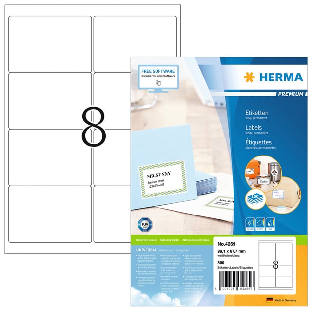 Etiket HERMA 4269 99.1x67.7mm premium wit 800stuks afbeelding