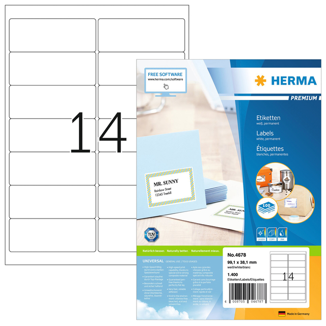 Etiket HERMA 4678 99.1x38.1mm premium wit 1400 stuks