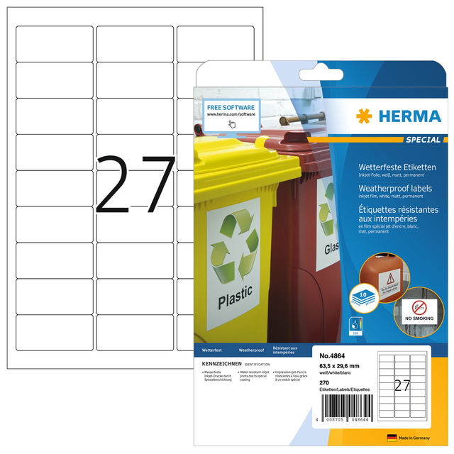 Etiket HERMA 4864 63.5x29.6mm weerbestendig wit 270 stuks afbeelding