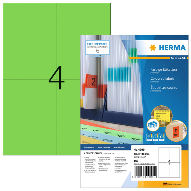 Etiket HERMA 4399 105x148mm A6 groen 400stuks afbeelding